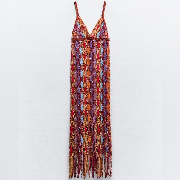 Zara Dresses & Skirts - Zara Colorful Fringe Knit Dress